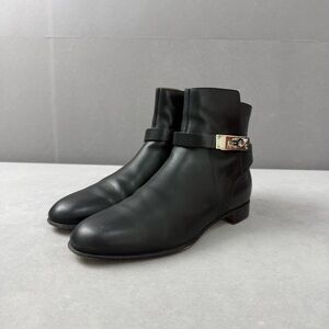 Authentic Hermes Black Ankle Boots with Silver Buckle